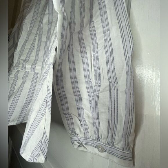 Denim&Co V-Neck Flounce Hem Linen Blend Shirt Size M - Picture 8 of 8